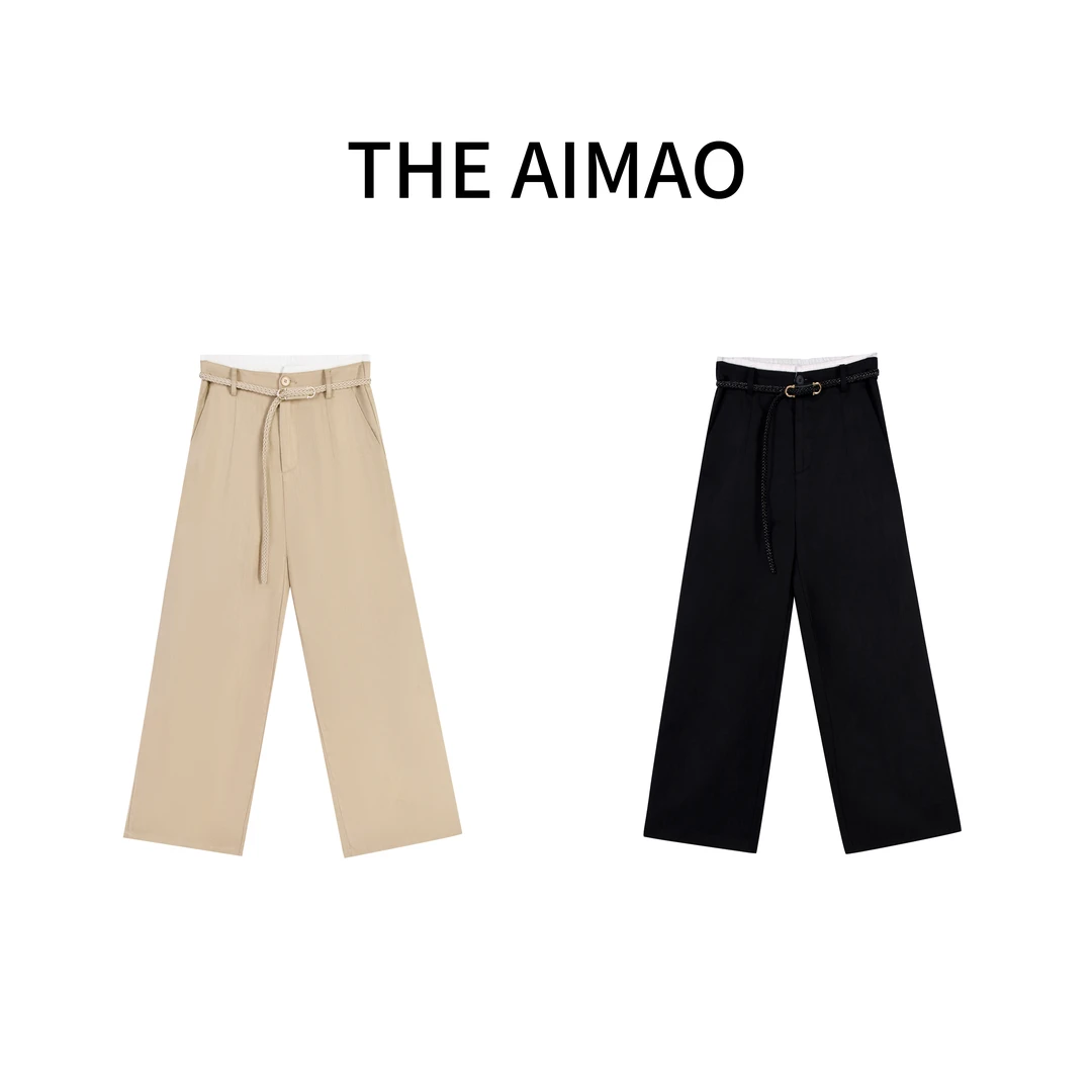 THE AIMAO【好穿不费力】天丝亚麻高腰休闲裤直筒显瘦长裤XYX80216