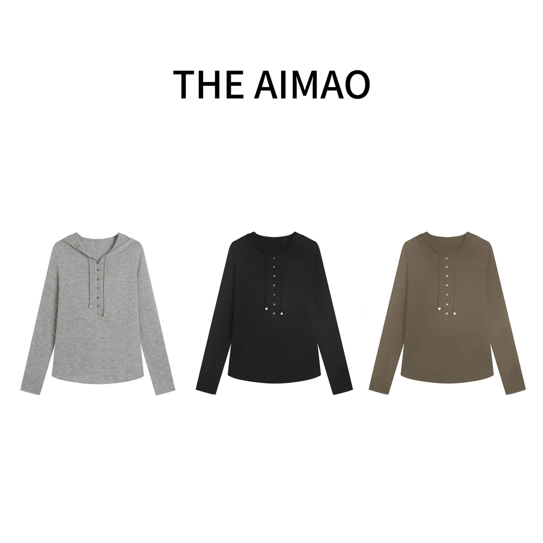 【THE AIMAO】 “慵懒调性”长袖连帽抽绳T恤上衣XYX80335