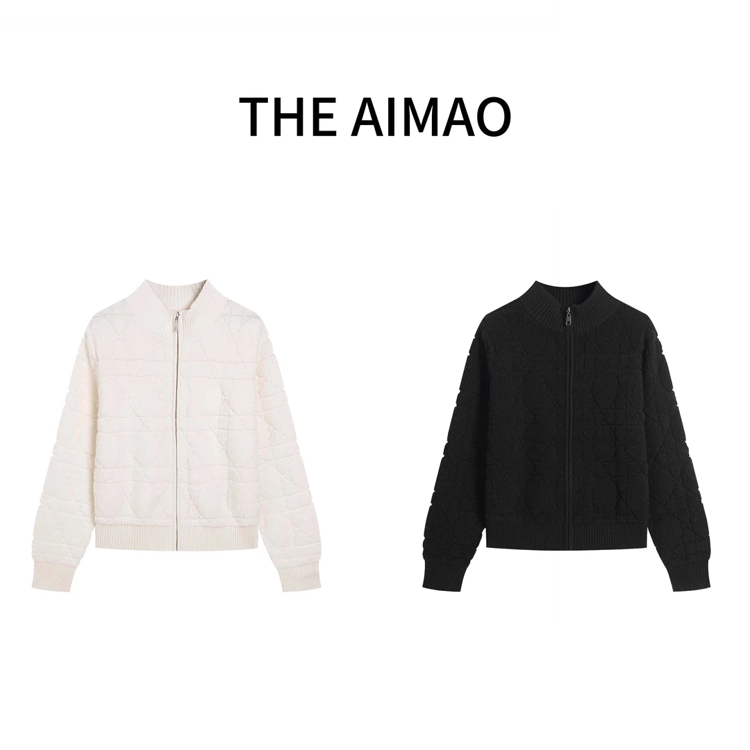 【THEAIMAO】“女绅涵养”进口26S100%绵羊毛立领菱格纹开衫XYX81367