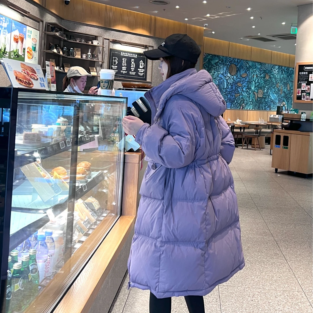 白鸭绒女中长版2024新款韩版过膝时尚宽松加厚连帽冬季百搭