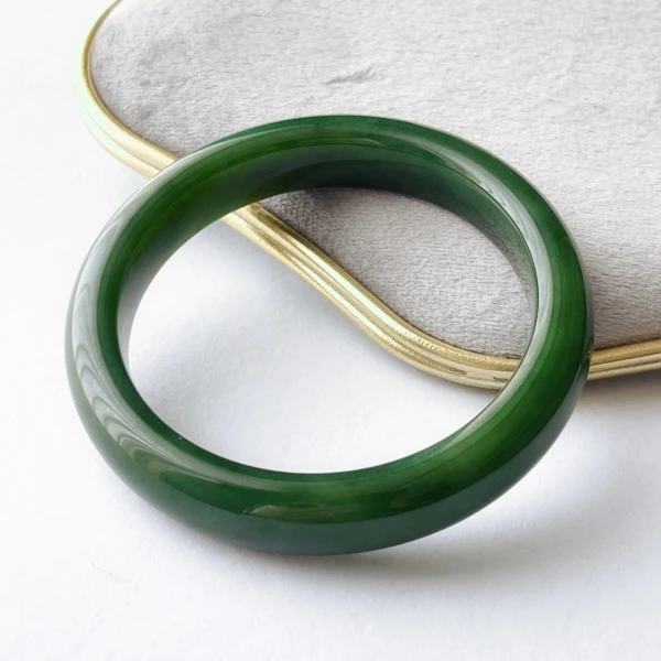 晶雁和田玉碧玉手镯宽镯女款时尚绿色女士