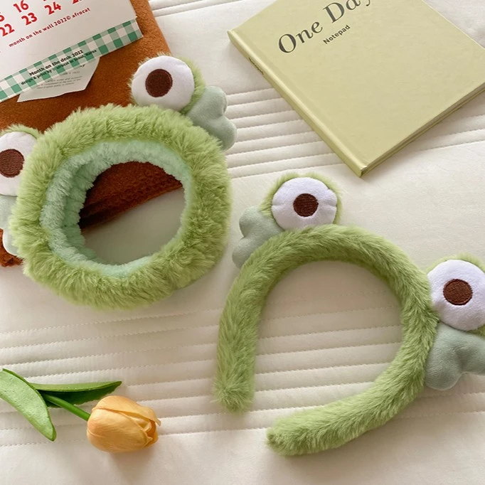 【2件套】卡通毛绒青蛙大眼睛头箍可爱洗脸束发带发箍压发头饰