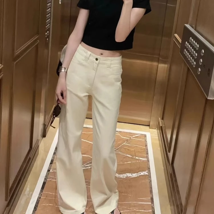 米白色直筒牛仔裤女2025年新款春款显高显瘦小个子宽松阔腿拖地裤