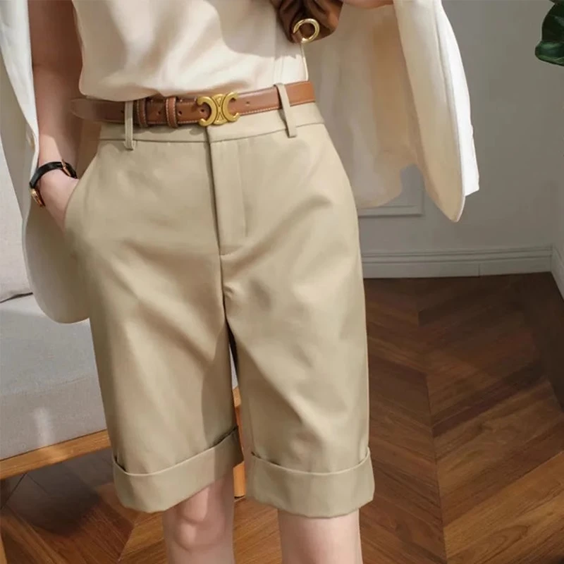 百慕大五分休闲西装短裤女夏季2025新款薄款直筒中裤休闲阔腿裤夏