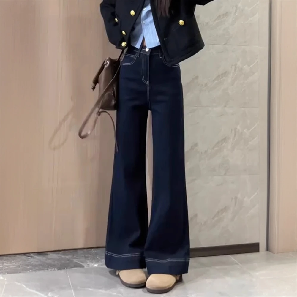 高腰显瘦加绒微喇牛仔裤女秋冬季2025新款小个子时尚百搭直筒裤潮