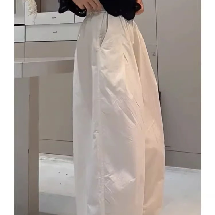 欧美简约高腰直筒阔腿休闲裤子女2025夏季新款宽松显瘦九分裤chic