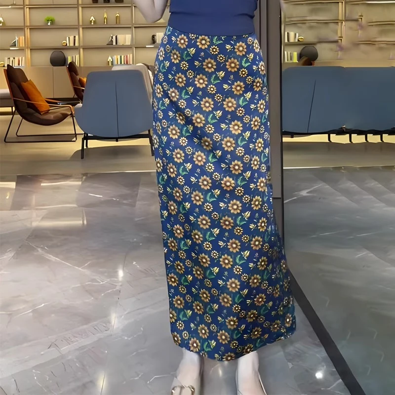 半身裙女夏季新款2025年时尚轻奢印花设计高腰气质通勤显瘦过膝裙