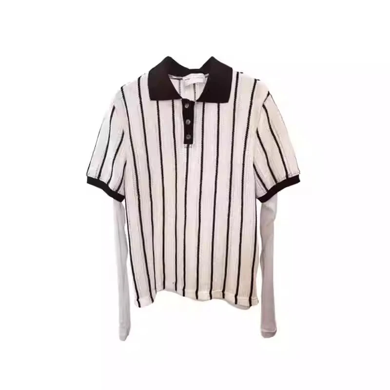 丿未PUREVENUS 2024秋季新款SUTURE叠穿长袖POLO上衣PV26T0505291