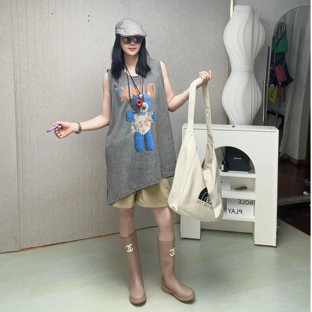 RIMK屁酒花同款坎肩玩偶印花针织背心甜辣妹无袖t恤外穿24SS011
