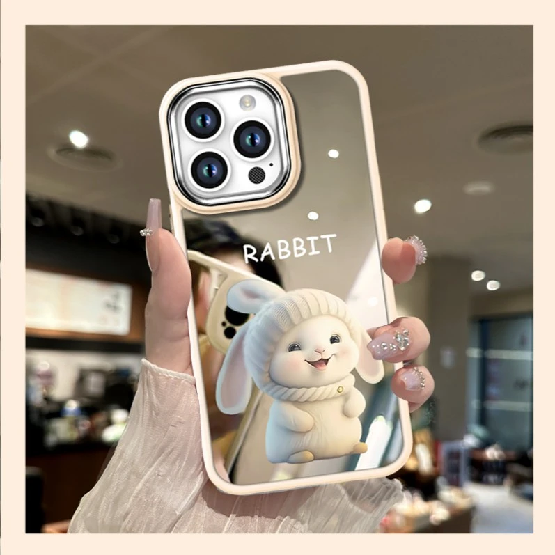 兔子金属相框镜面苹果华为防摔简约OPPO/VIVO小米全包手机壳女