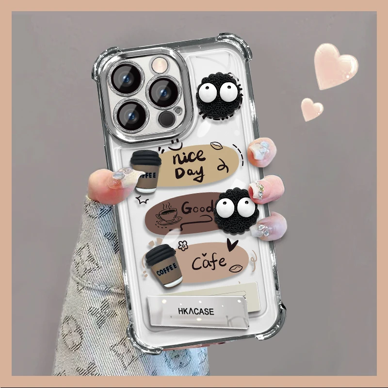 咖啡煤球适用苹果VIVO华为OPPO小米电镀防摔壳iPhone16手机壳女