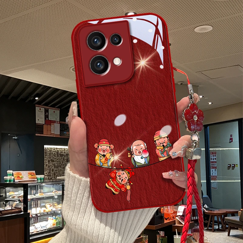 适用于oppoReno8鞭炮财神金漆玻璃财神全包手机壳简约玻璃壳女