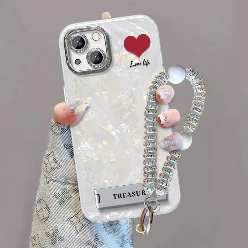 适用苹果14手机壳幸运爱心水母贝壳纹ins风全包高级感保护套