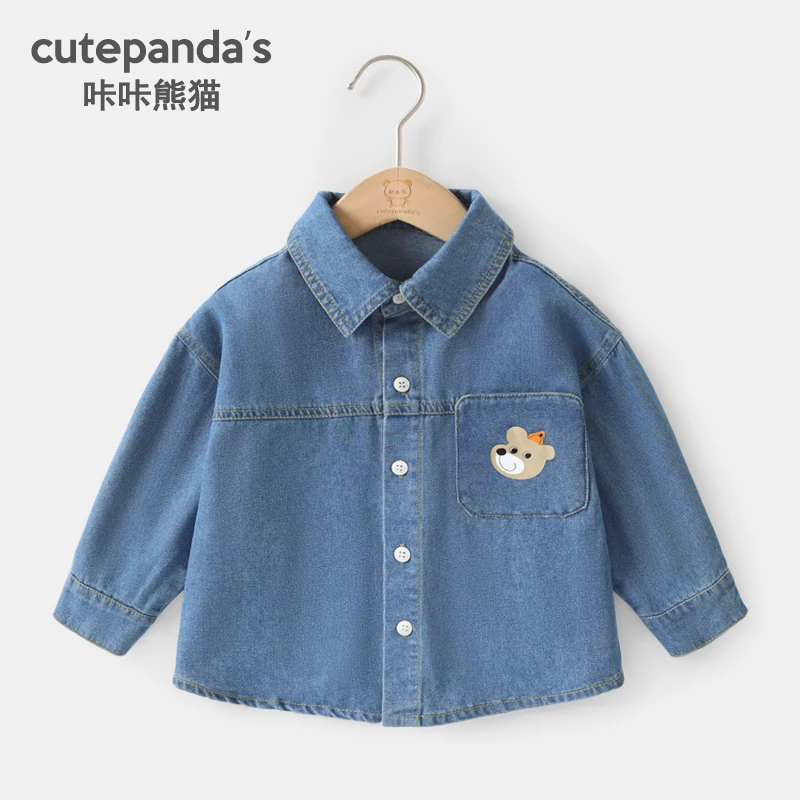 【现货】婴儿衣服长袖衬衫春装春秋儿童衬衣男女宝宝牛仔上衣Y9164