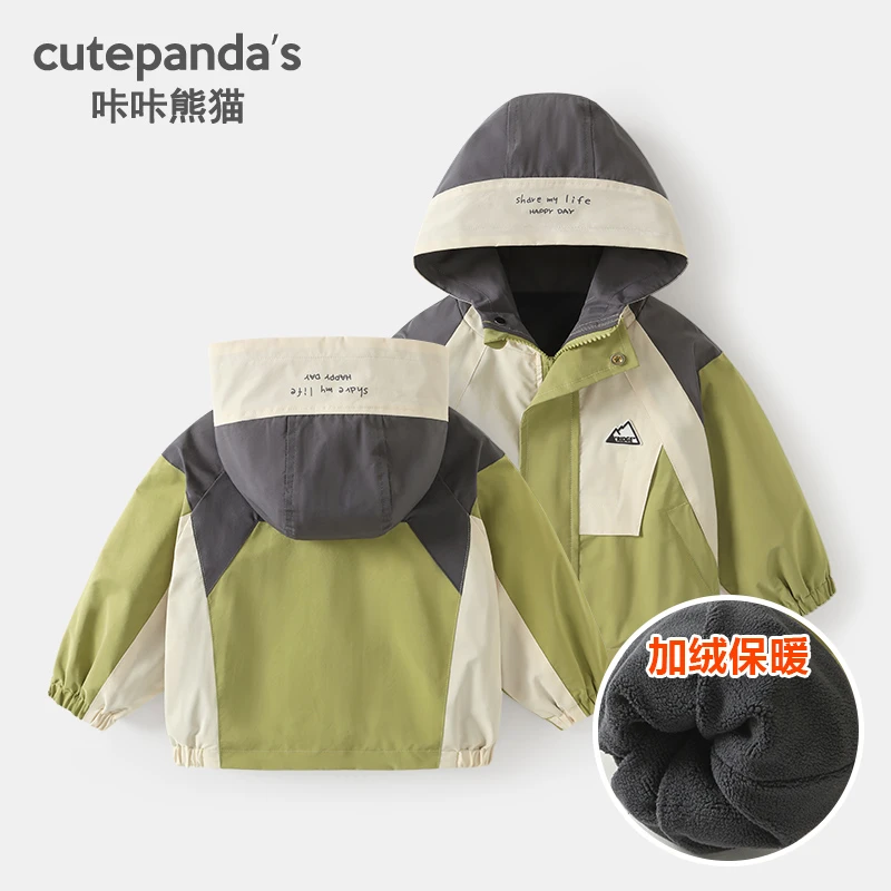 【现货】儿童连帽加绒外套婴儿衣服秋冬男童女宝宝宝宝外套Y9106