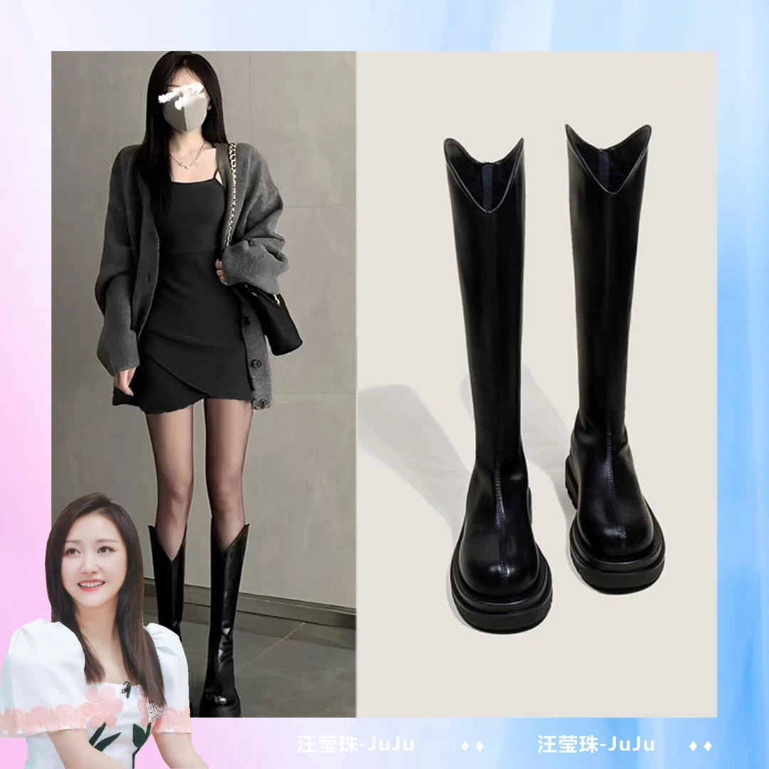 长筒靴女2023春秋新款韩版百搭高筒靴后拉链瘦瘦靴不过膝中筒靴子