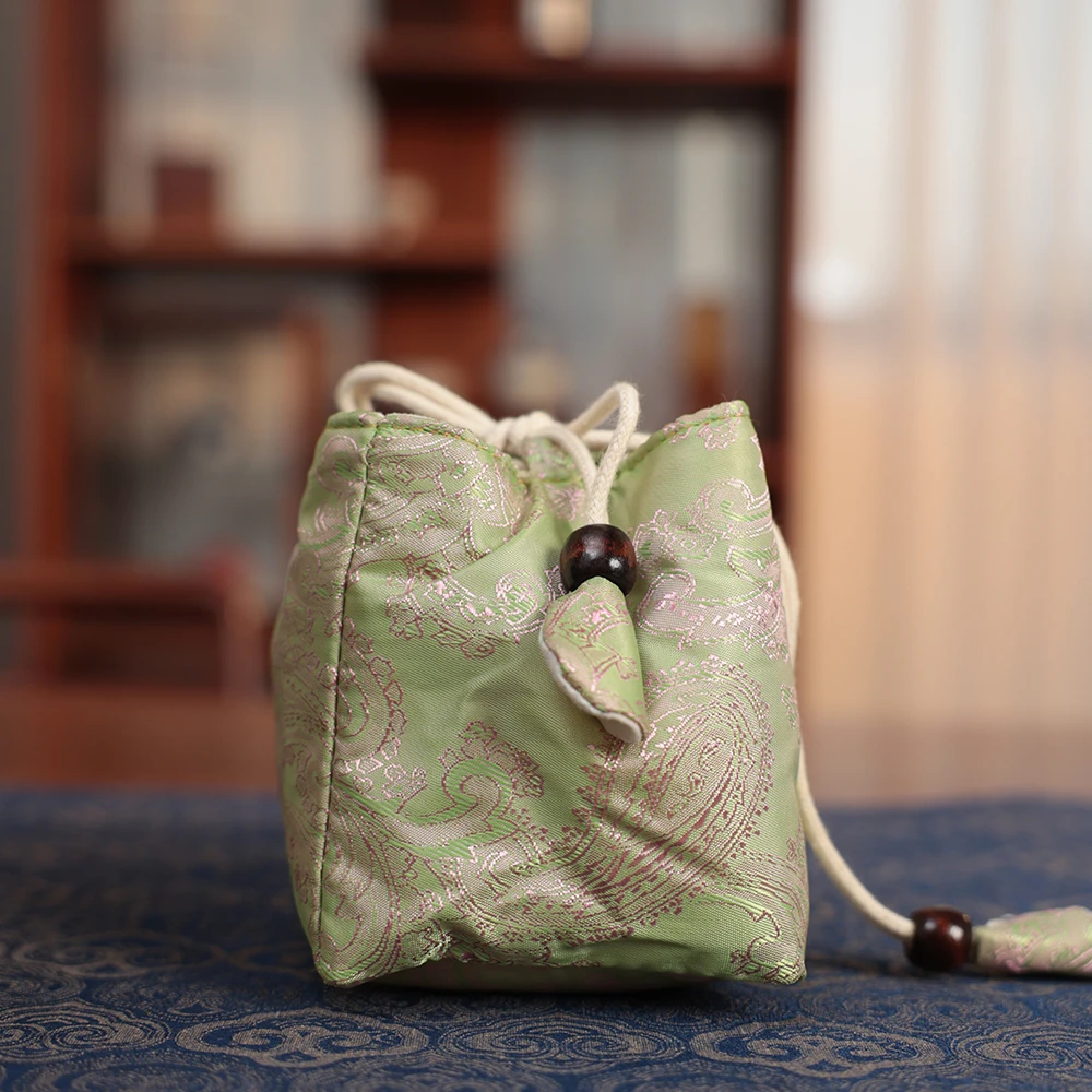 【墨舍好物】腰果花浅绿杯袋 刺绣锦袋（yd12）纯手工茶道便携束口