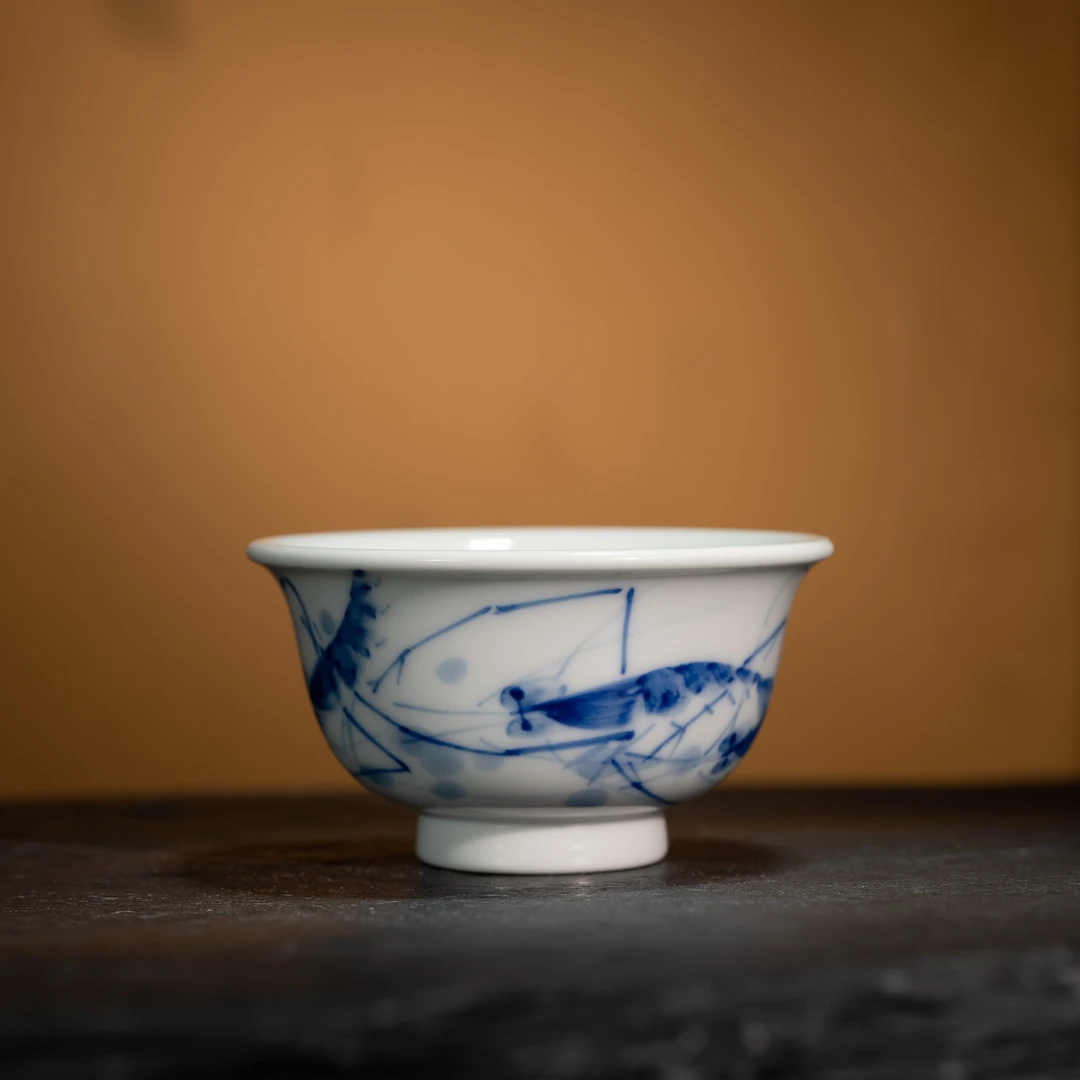 【墨舍柴窑】写意五虾趣压手杯 青花手绘杯陶瓷家用主人杯moshe127