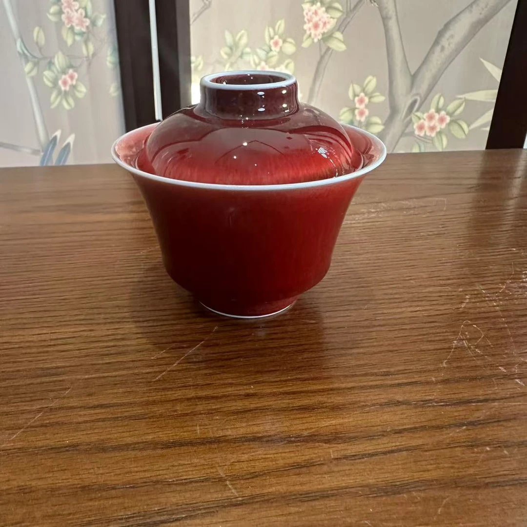 【李校长严选】素砚朗红马蹄盖碗suyan16陶瓷