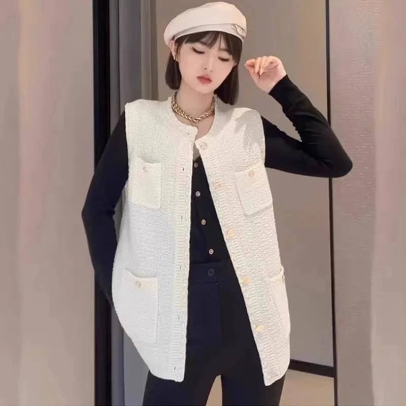 商场同款2025春秋新款女装千金小香风羊毛针织马甲复古背心上衣女