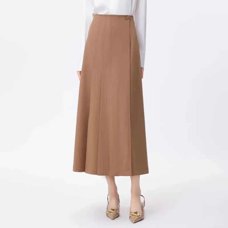 专柜商场同款2024秋冬新款百搭高腰显瘦绵羊毛百褶半身裙马面裙女