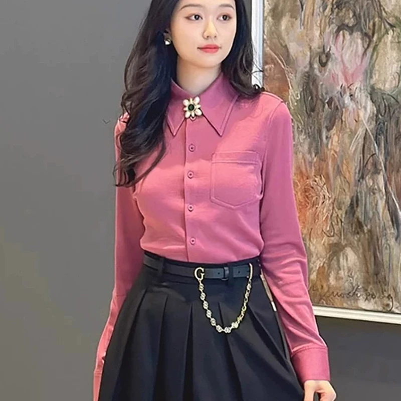 {专柜}商场同款2024秋冬新款时尚气质通勤纯色羊毛保暖上衣女