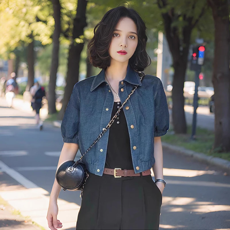 {专柜}商场同款2024秋冬款女装泡泡袖牛仔上衣短款外套1300847