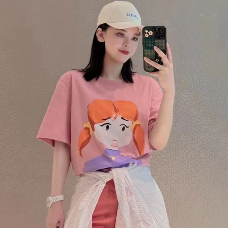 {专柜}商场同款2025新款夏圆领青春卡通印花时尚宽松T恤衫5300709