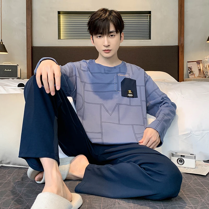 愉生活春秋季男士睡衣男纯棉长袖大码青年2024秋冬新款式家居服