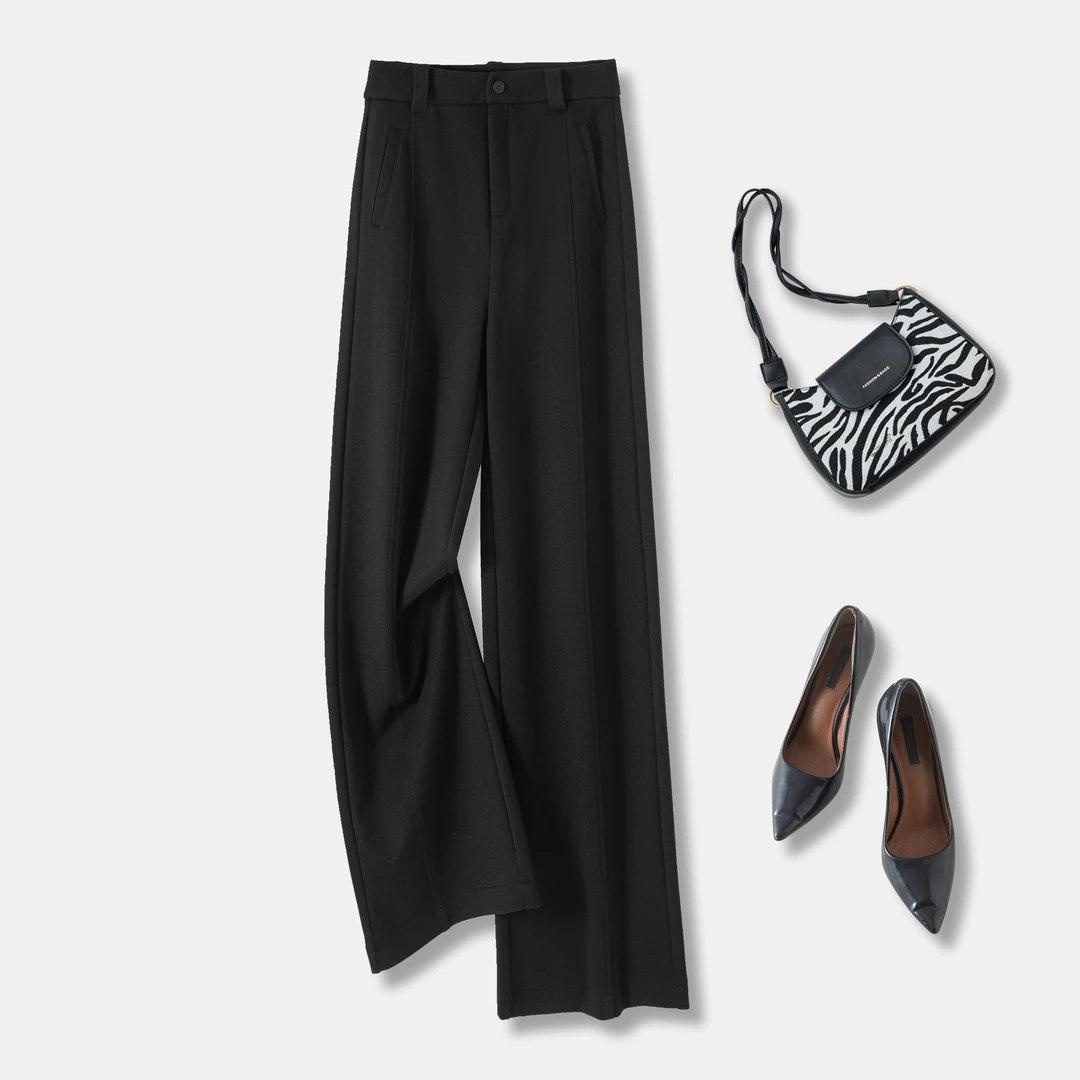 冬季高腰阔腿裤精仿软 毛 呢冬季高腰修身气质显瘦A字版新款百搭