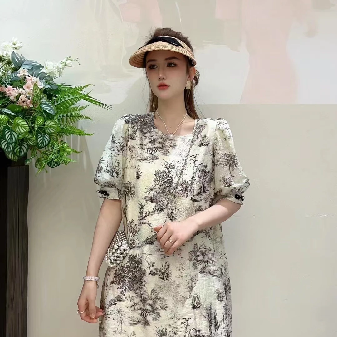 【丁姐生日浮力】-2024新品圆领水墨画国风连衣裙【克拉NV-6165】