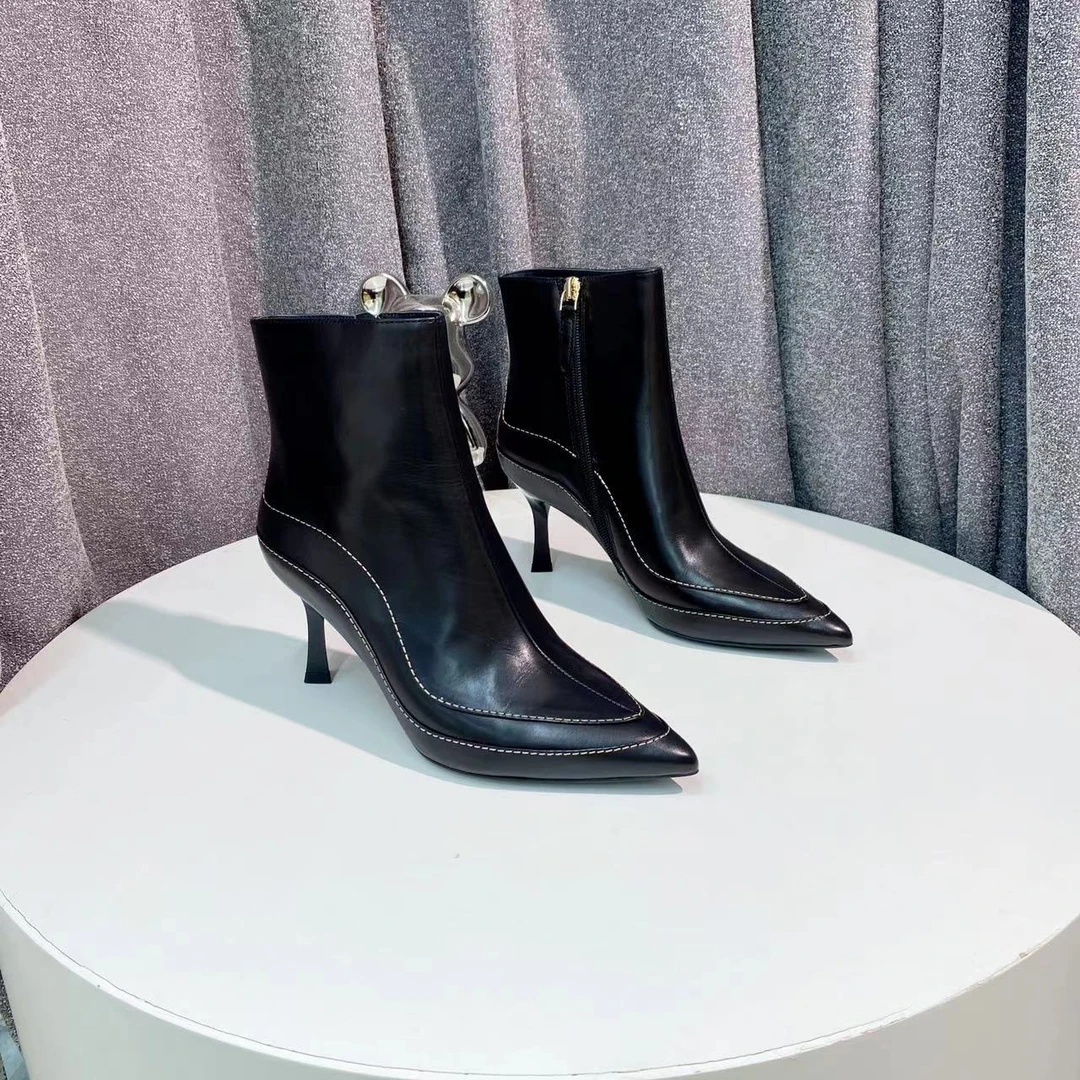 CL9024  黑色  秋冬季高端气质细跟时尚女士尖头真皮短靴