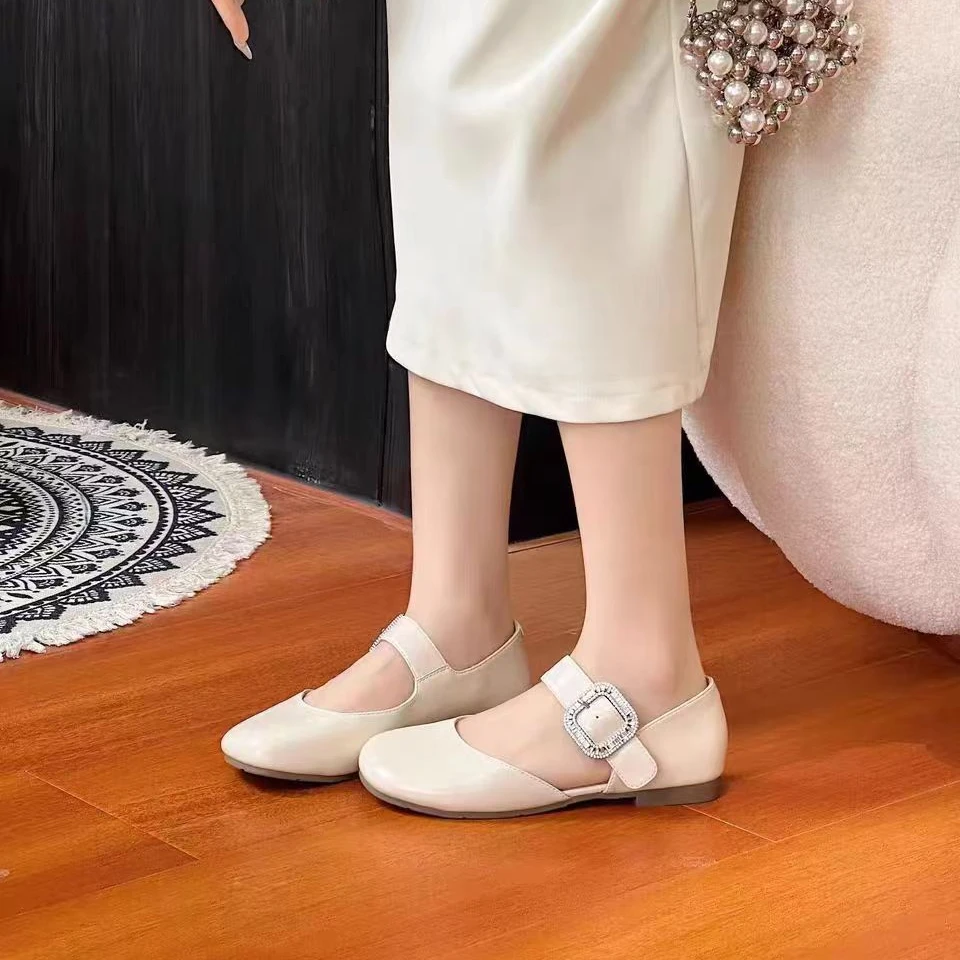 CL8614 米色  时尚百搭舒适低跟圆头玛丽珍浅口女单鞋