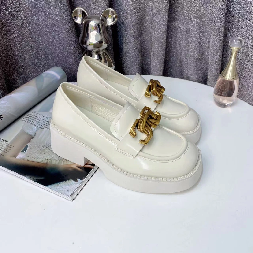 CL7785  米色  时尚新款超轻厚底圆头女士深口单鞋乐福鞋