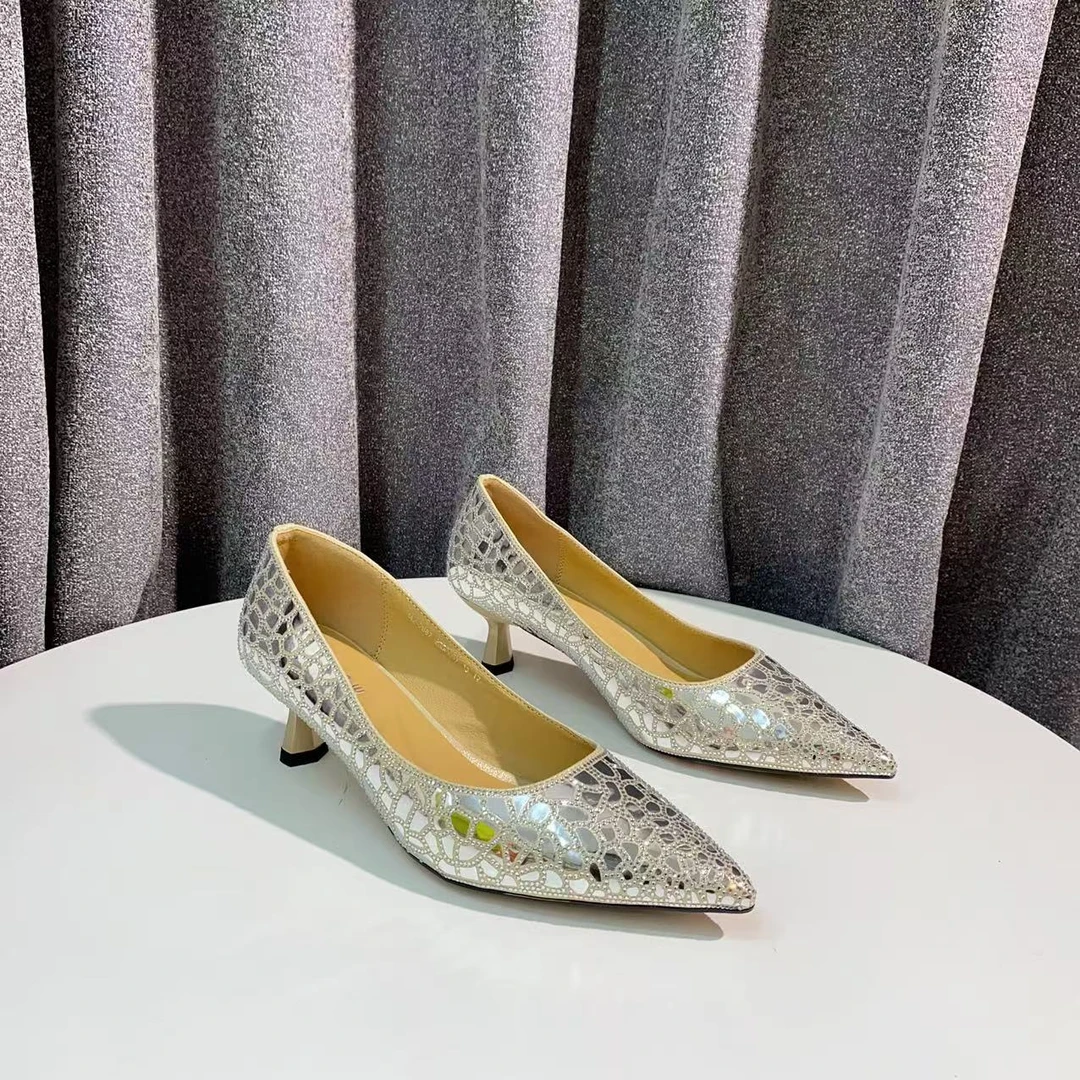 C1096 金色  高端时尚细跟尖头里外全皮浅口女单鞋