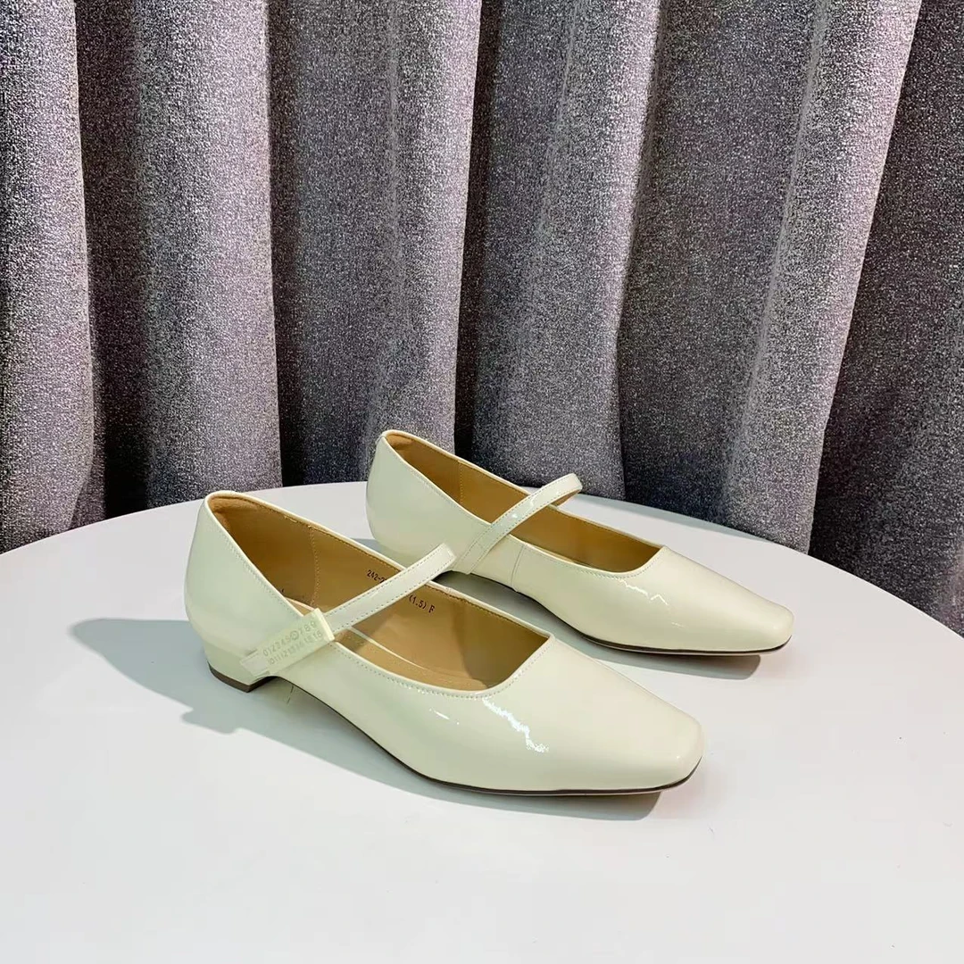 C1090 米色  时尚低跟方头气质玛丽珍浅口女单鞋