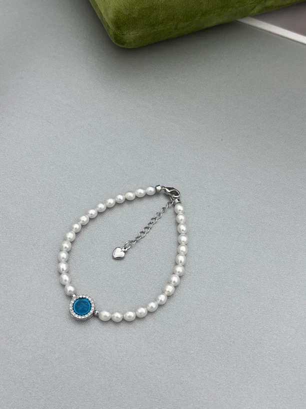 【木木】高定原创海蓝宝天然淡水珍珠小米珠手链轻奢镶嵌精致蓝色