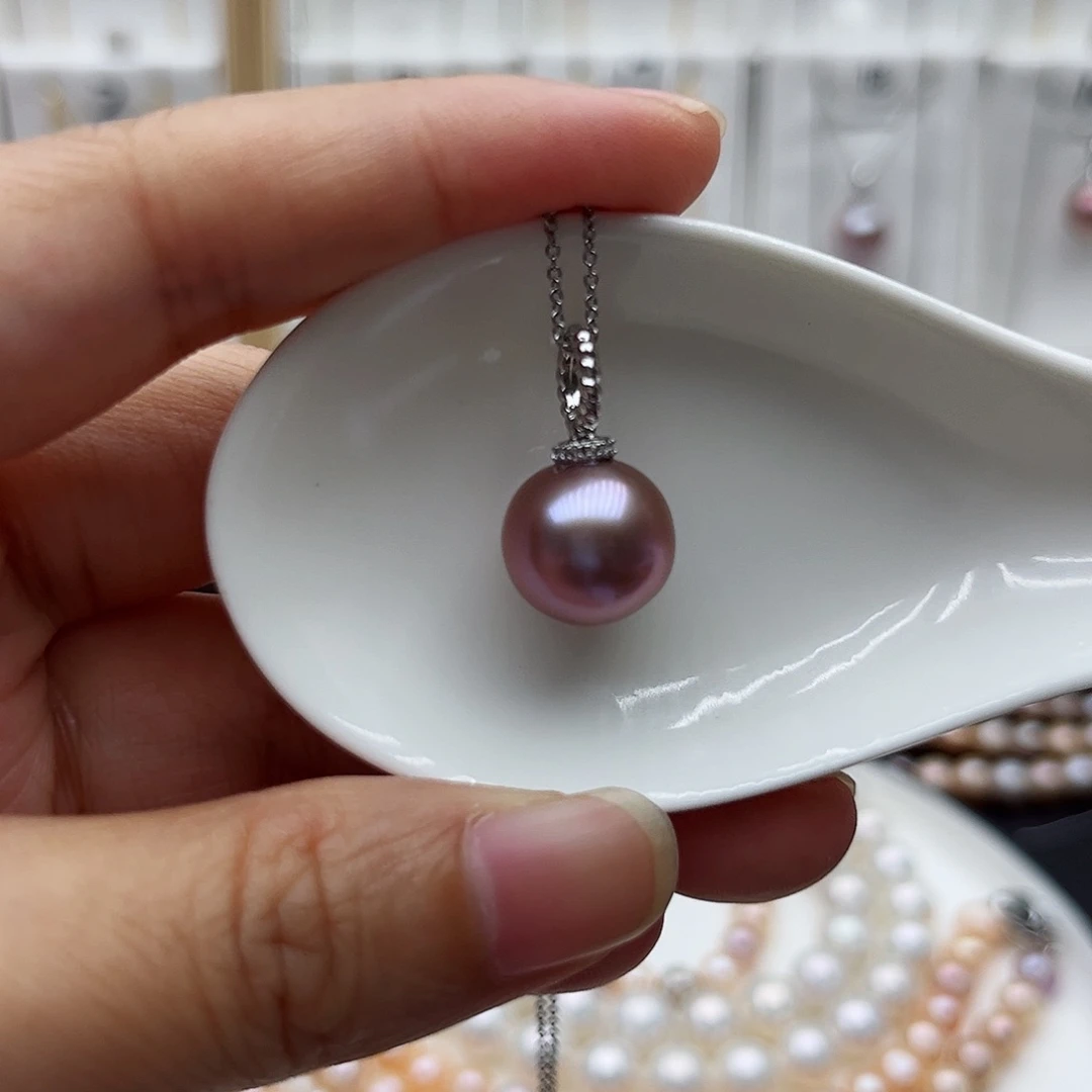 淡水珍珠吊坠(赠链)银S925镶嵌尺寸12/13毫米