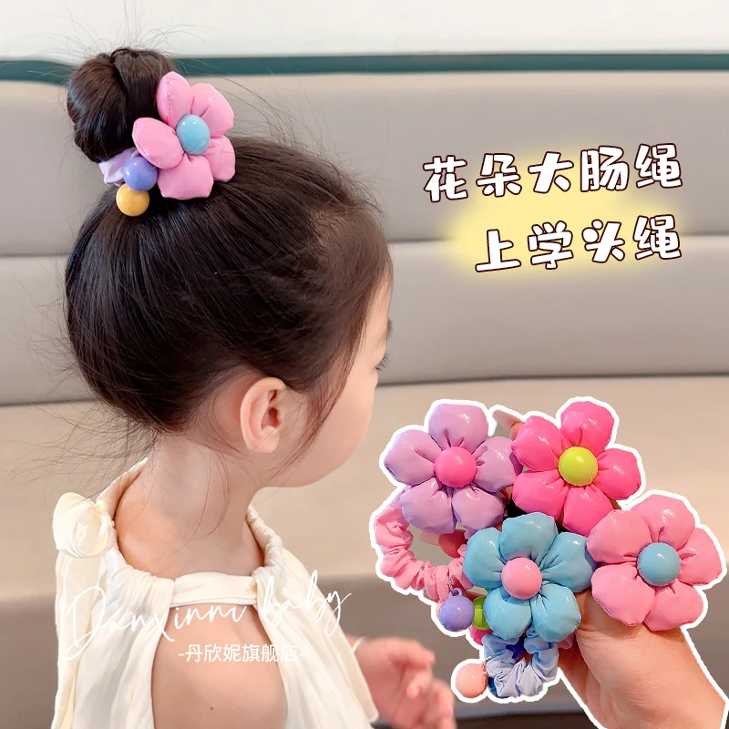 新款6-12彩色花朵头绳儿童高弹力不伤发发绳女童清新百搭气质发圈