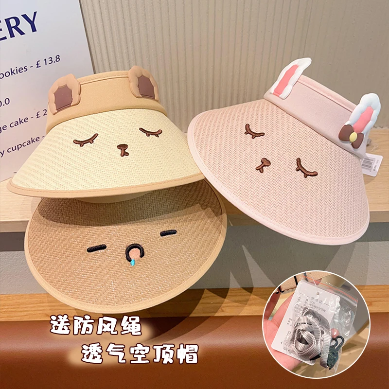儿童防晒帽夏季新款编织空顶帽男童女童海边透气遮阳草帽宝宝帽子