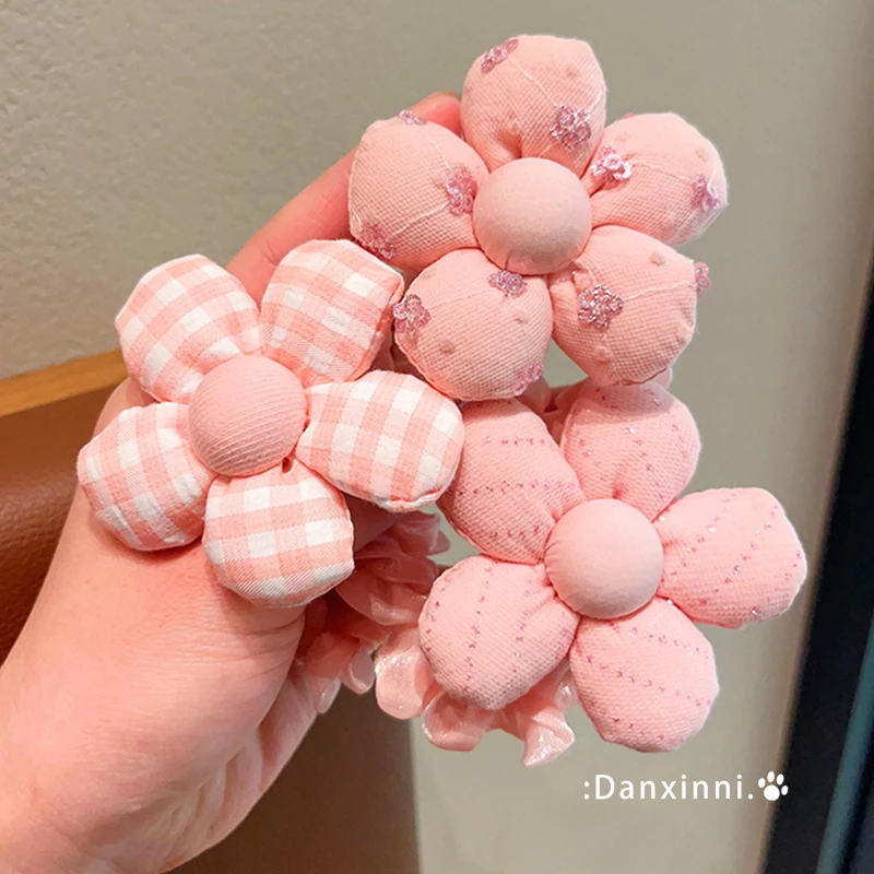 儿童粉色花朵发绳女童2024新款马尾丸子头发圈女孩不伤发头绳发饰