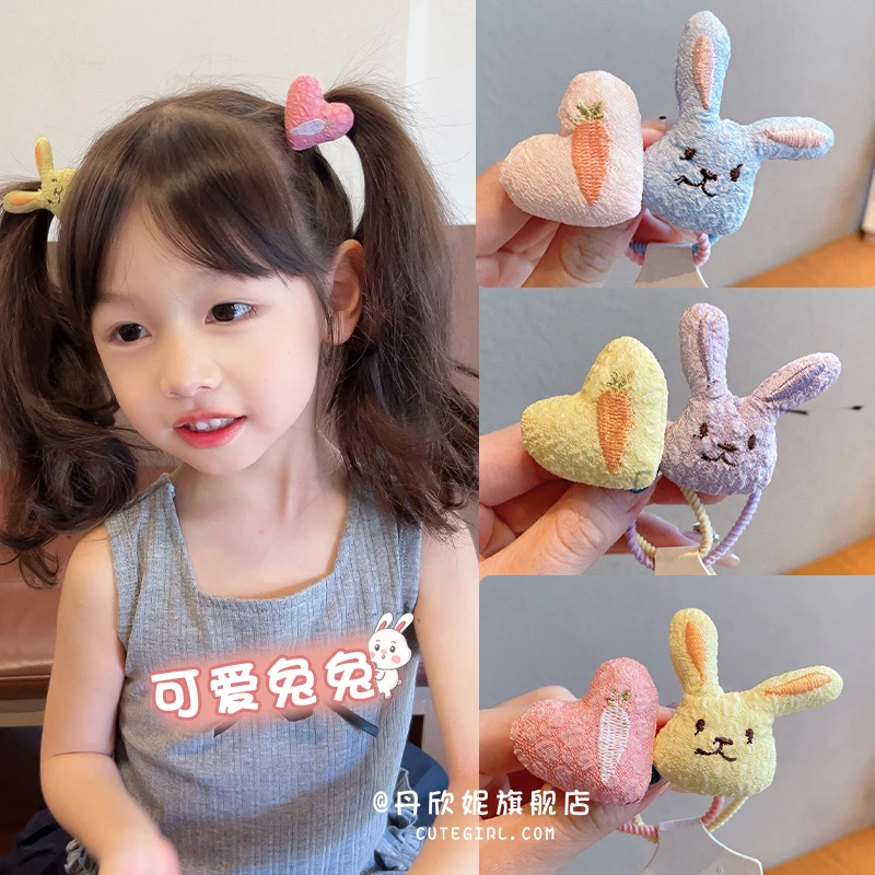 韩国儿童爱心发绳小女孩可爱兔子头绳女童布艺发圈小橡皮筋发饰