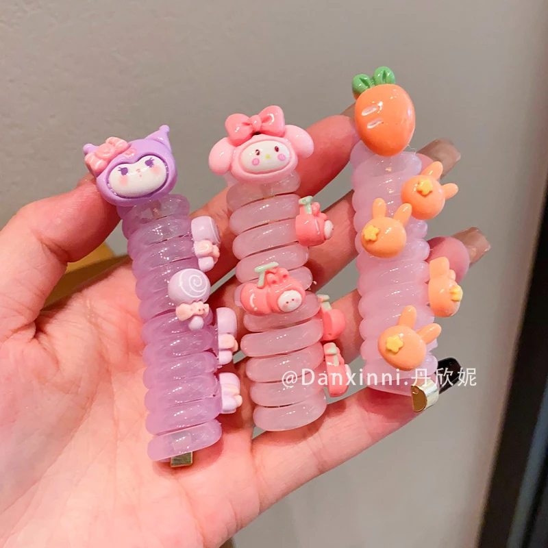 小女孩电话线发圈儿童卡通卷卷头绳女童上学编低马尾神器可爱头饰