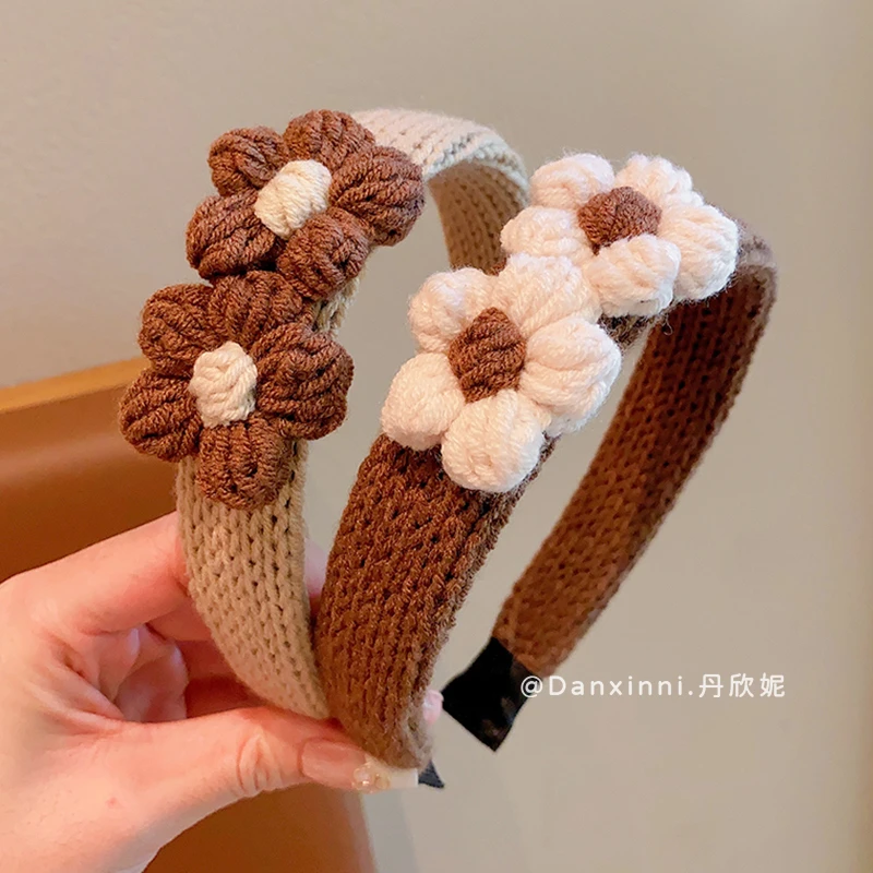 儿童可爱奶咖花朵针织发箍女童前额刘海压发头箍小女孩公主碎发卡