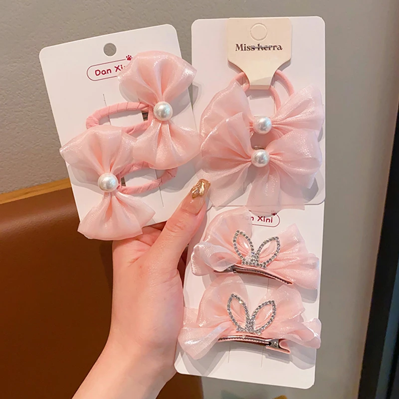 儿童粉色蝴蝶结发饰女童发夹公主顶夹碎发夹小女孩不伤发发绳发圈