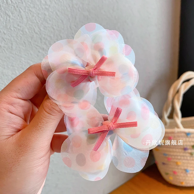 儿童蝴蝶结发绳发圈波点甜美可爱网纱发饰女童宝宝橡皮筋头饰