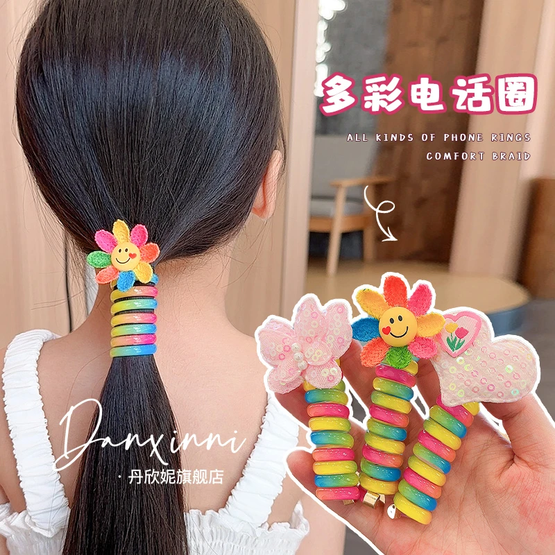 儿童卷卷彩色电话圈发绳女童高马尾神器女孩糖果色新款扎马尾皮筋