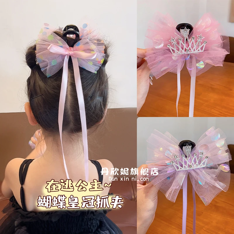 儿童在逃公主蝴蝶结抓夹小女孩后脑勺鲨鱼夹皇冠头饰女童盘发夹