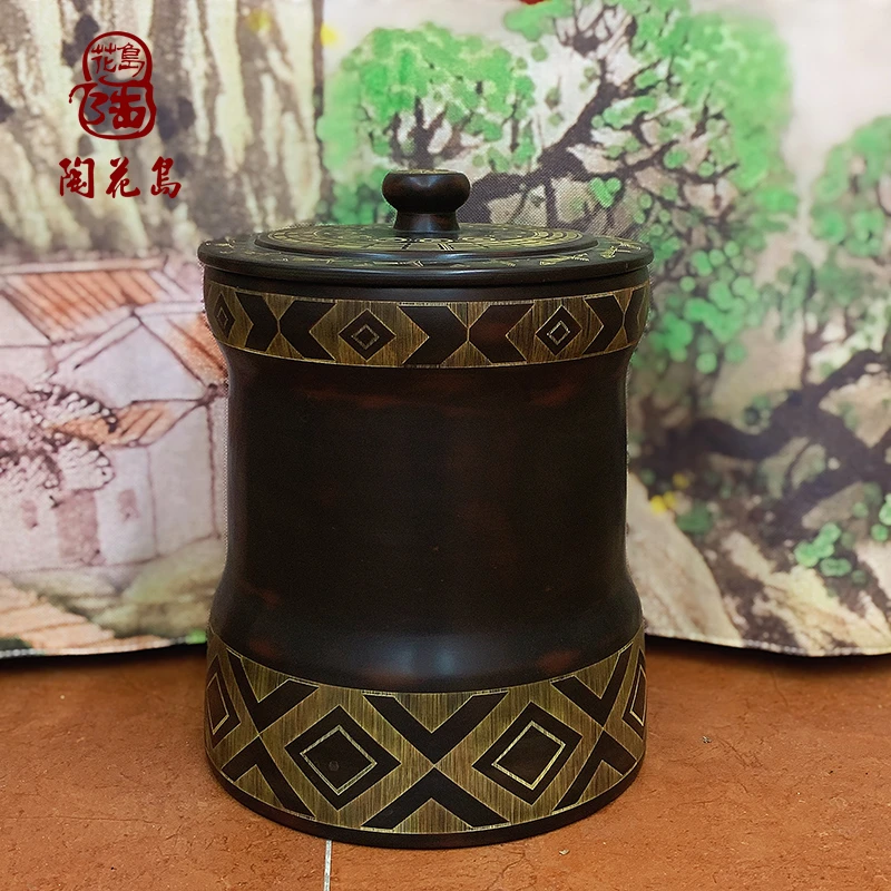 陶花岛钦州坭兴陶陶花岛手工10斤装民族元素茶叶罐