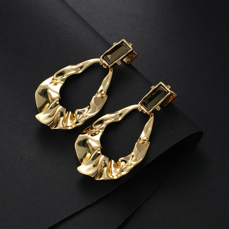 钛钢耳饰 气质长款金属时尚褶皱耳环欧美小众轻奢感几何耳饰耳环